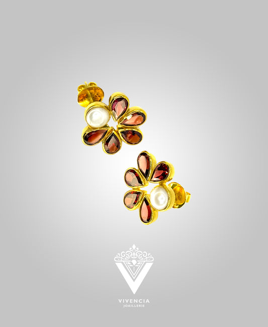 Ruby Blossom | Garnet & Cultured Pearl | Earrings
